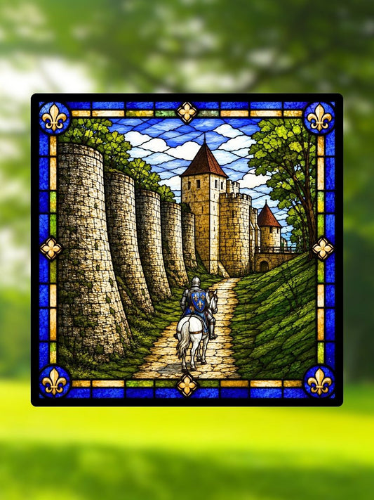 Vitrail Château Médiéval – Chevalier fleur de lys décoration médiévale