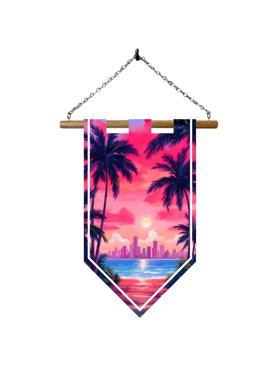 Étendard Sunset Miami – Décoration Synthwave Tropicale