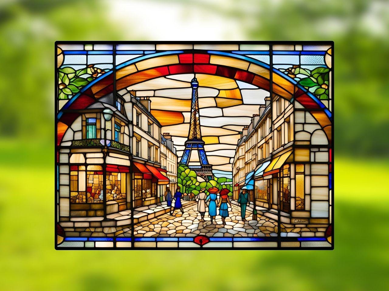 Vitrail Rue Parisienne 40x30cm – Décoration vitre Paris – Cadeau Art Urbain
