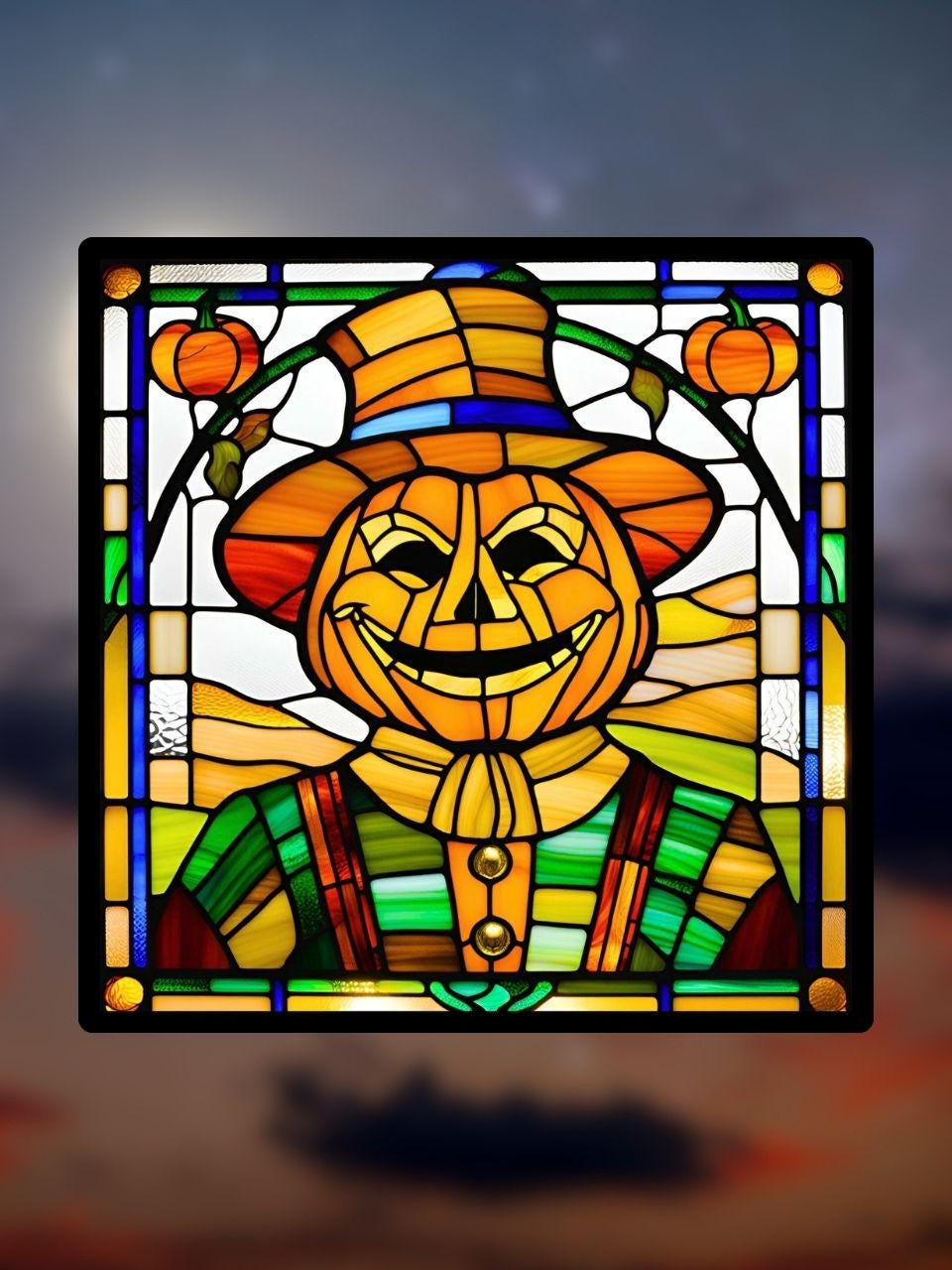 Vitrail Épouvantail d’Halloween – Décoration de Vitre Automnale – Cadeau Original pour Amateurs de l'Esprit Halloweenesque
