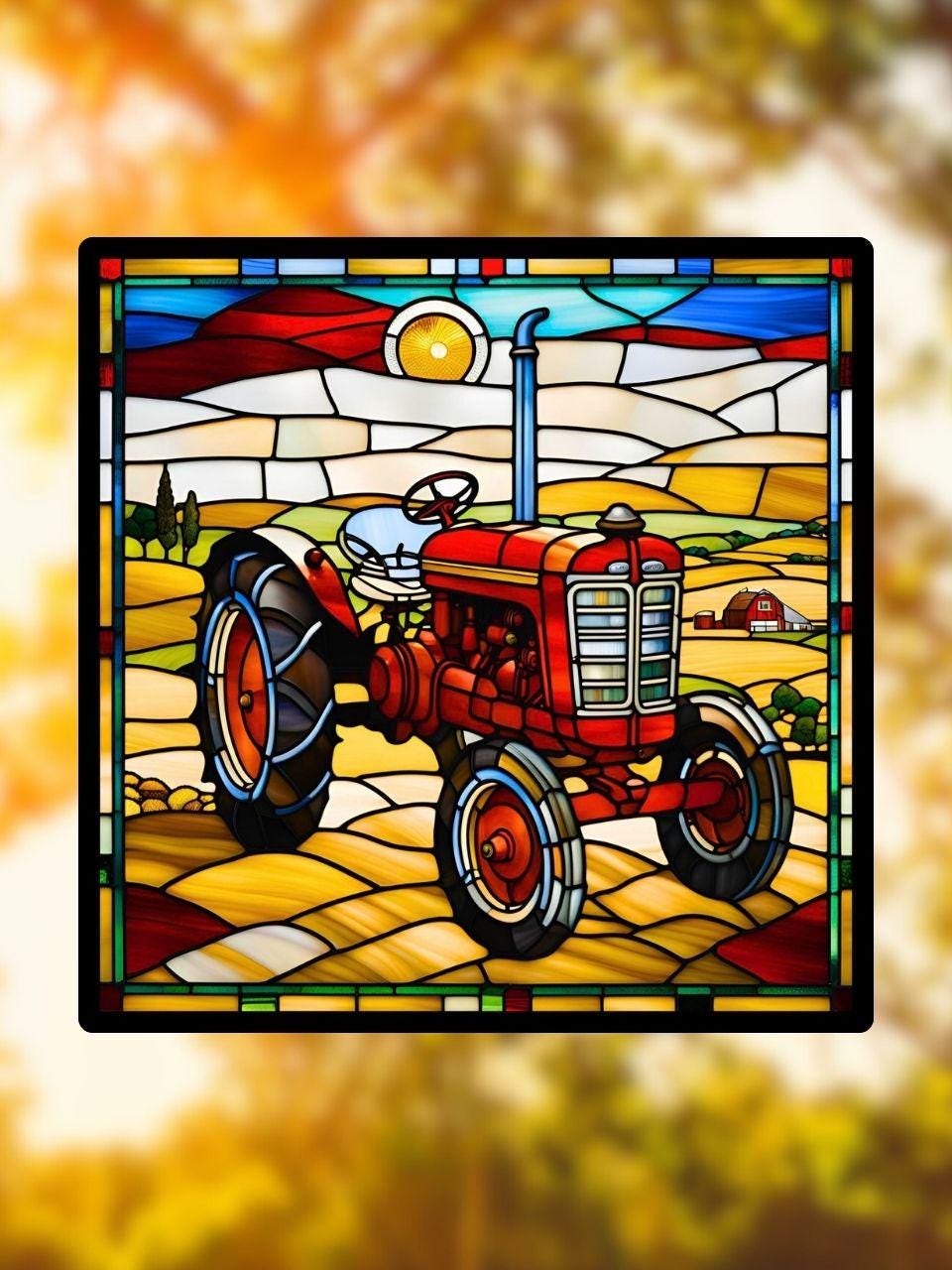 Vitrail le tracteur rouge