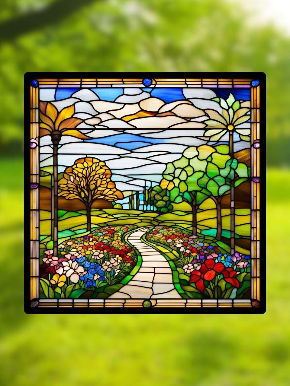 Vitrail Chemin Floral – Décoration de Vitre Fleurie – Cadeau Art Floral