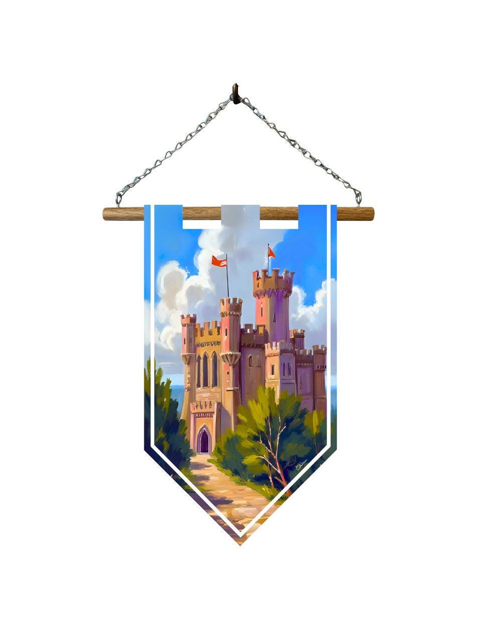 Étendard château médiéval – Bannière murale toile 510g/m2 – Déco murale style médiéval et château fort