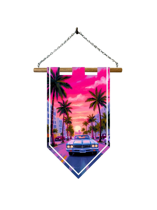 Étendard Vice City Miami Sunset – Décoration Synthwave Rétro