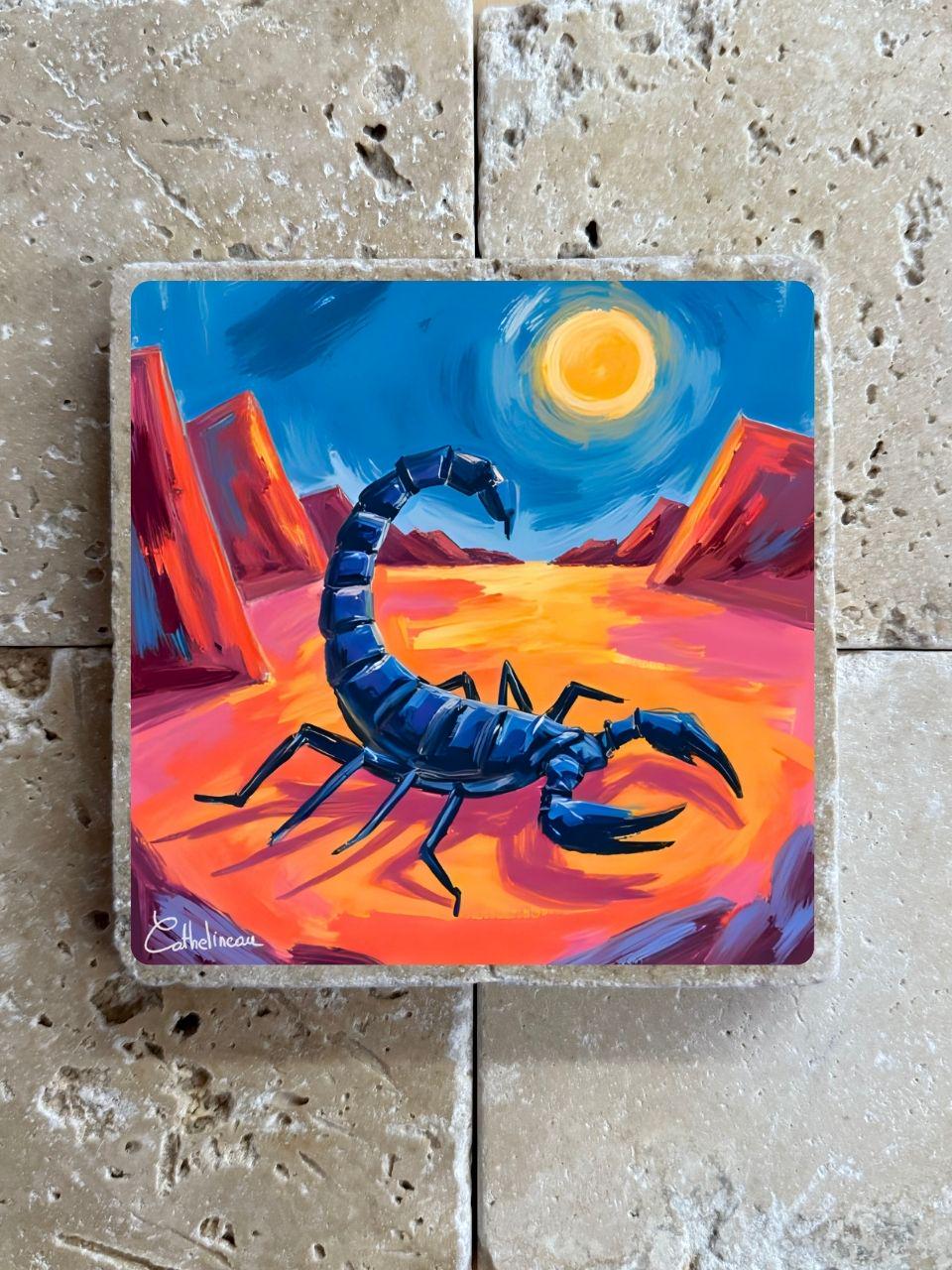 Pierre de travertin Scorpion – Signe astrologique – Illustration artisanale zodiaque