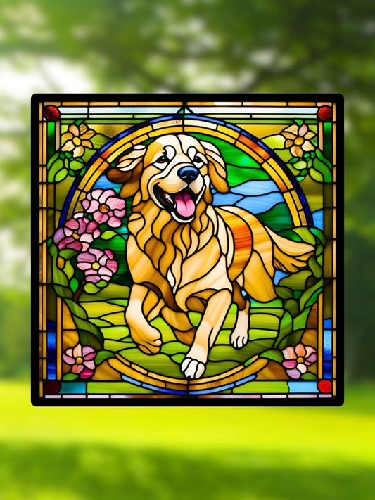 Vitrail Le Golden Retriever – Décoration de Vitre Canine – Cadeau Original pour Amoureux des Chiens