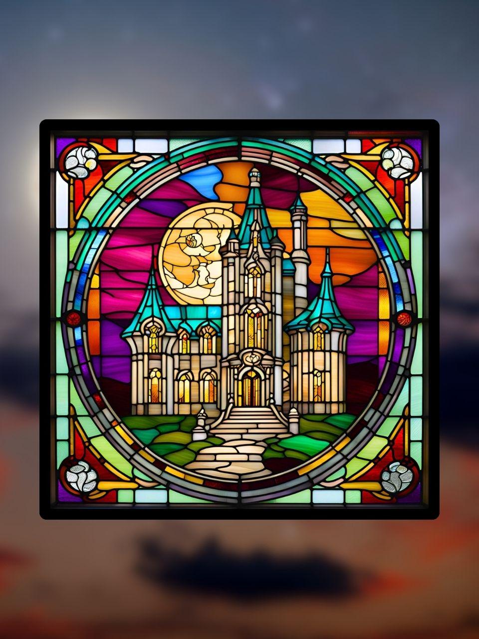 Vitrail Manoir Hanté d’Halloween – Décoration de Vitre Mystérieuse – Cadeau Original pour Passionnés de l’Univers Surnaturel