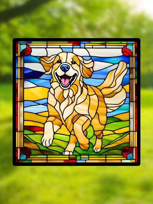 Vitrail Le Golden Retriever – Décoration de Vitre Canine – Cadeau Original pour Amoureux des Chiens
