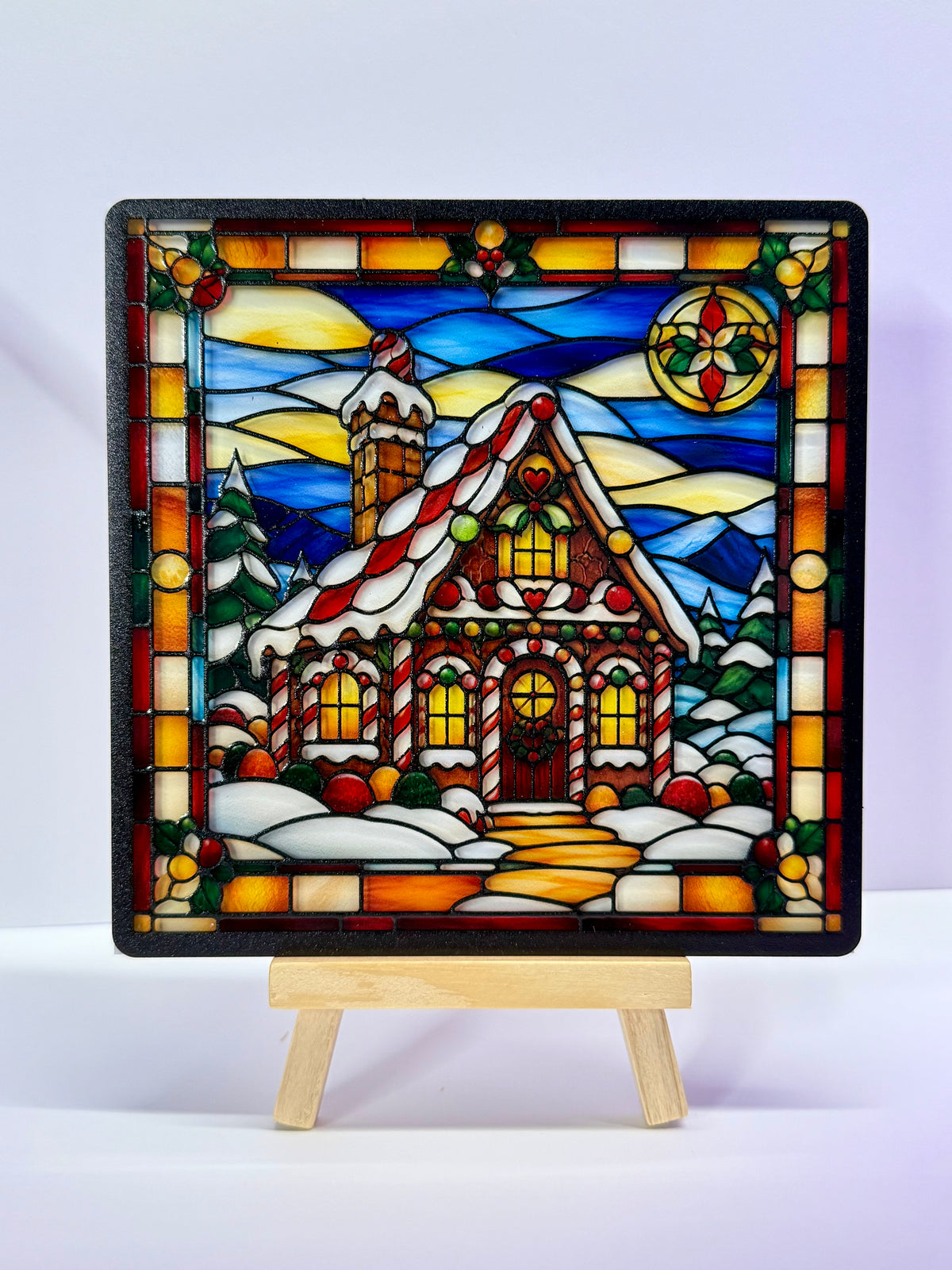 Vitrail La Maison en Pain d'Épices – Décoration de Vitre Gourmande – Cadeau Original pour les Fêtes de Fin d'Année