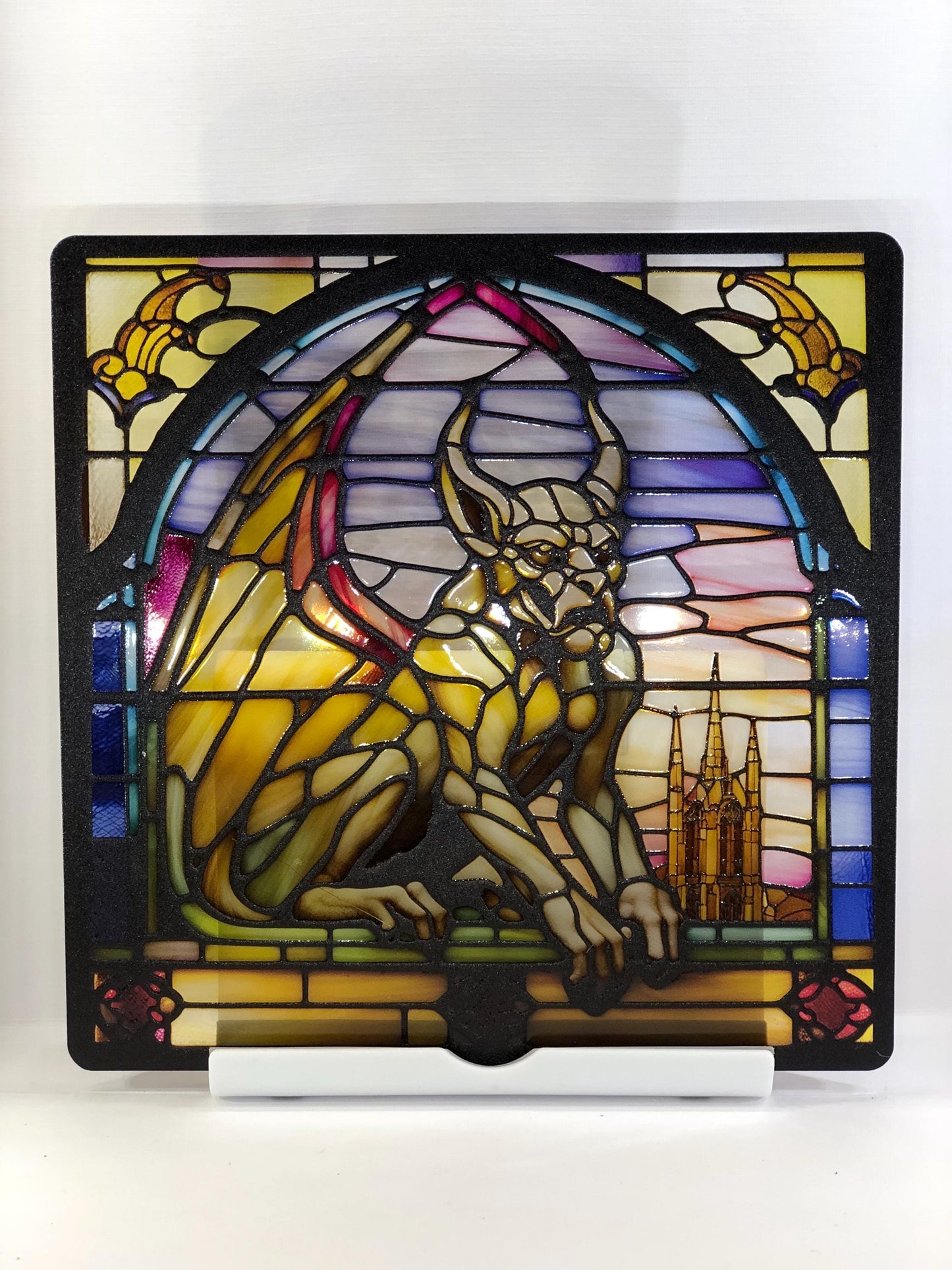 Vitrail La Gargouille – Décoration de Vitre Médiévale – Cadeau Original pour Passionnés d'Architecture Gothique