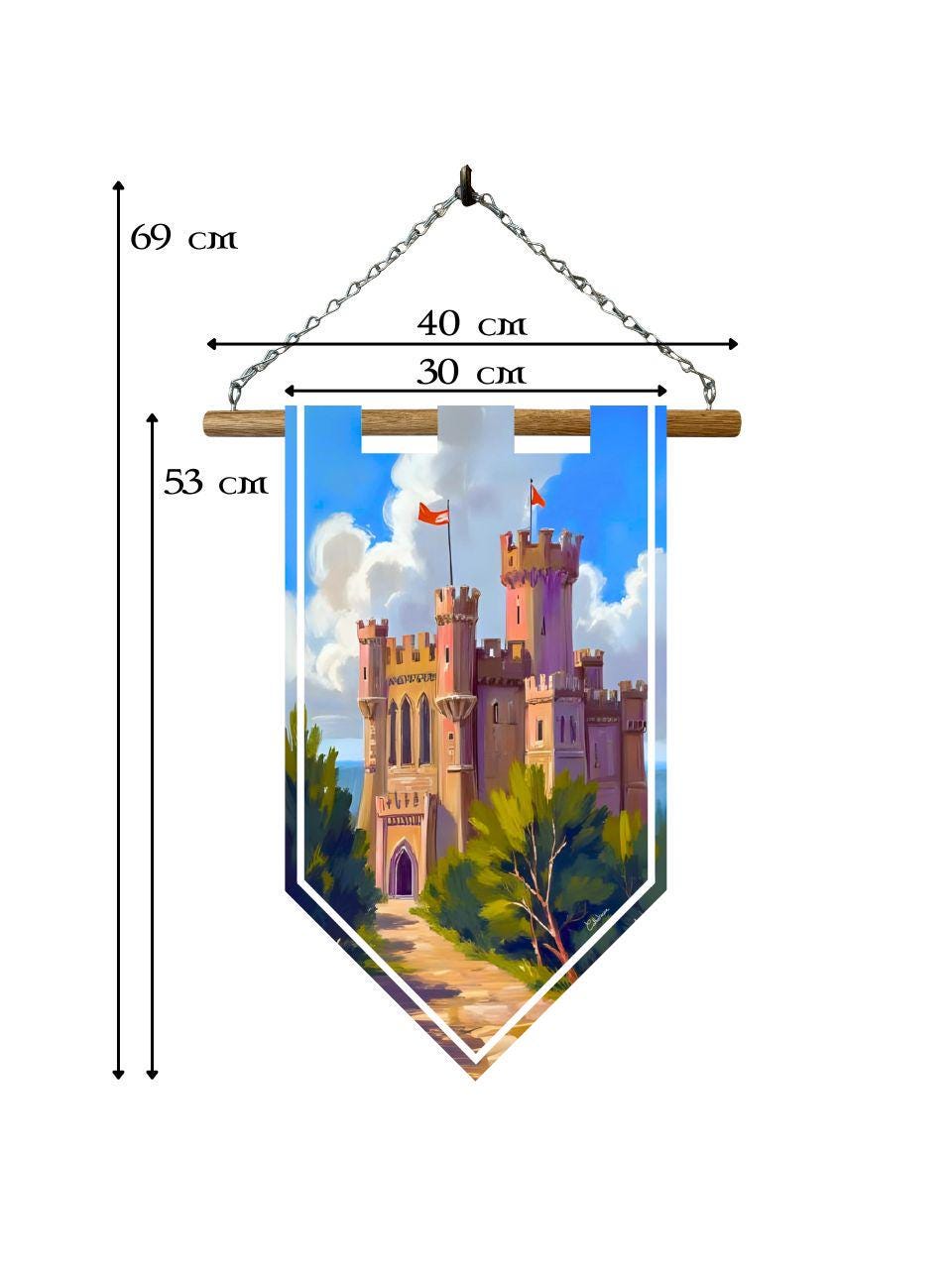 Étendard château médiéval – Bannière murale toile 510g/m2 – Déco murale style médiéval et château fort