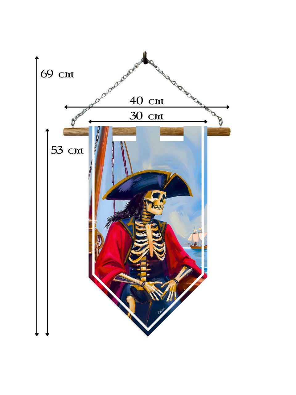 Étendard pirate squelette – Bannière murale toile 510g/m2 – Déco murale thème marin et bateau
