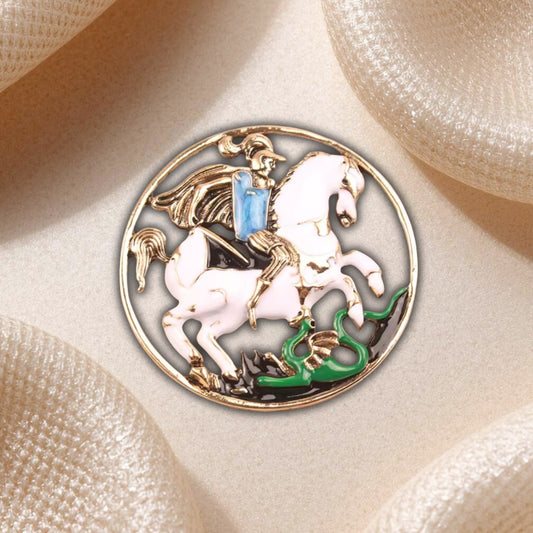 Broche Chevalier Terrassant le Dragon – Bijou Médiéval Fantastique