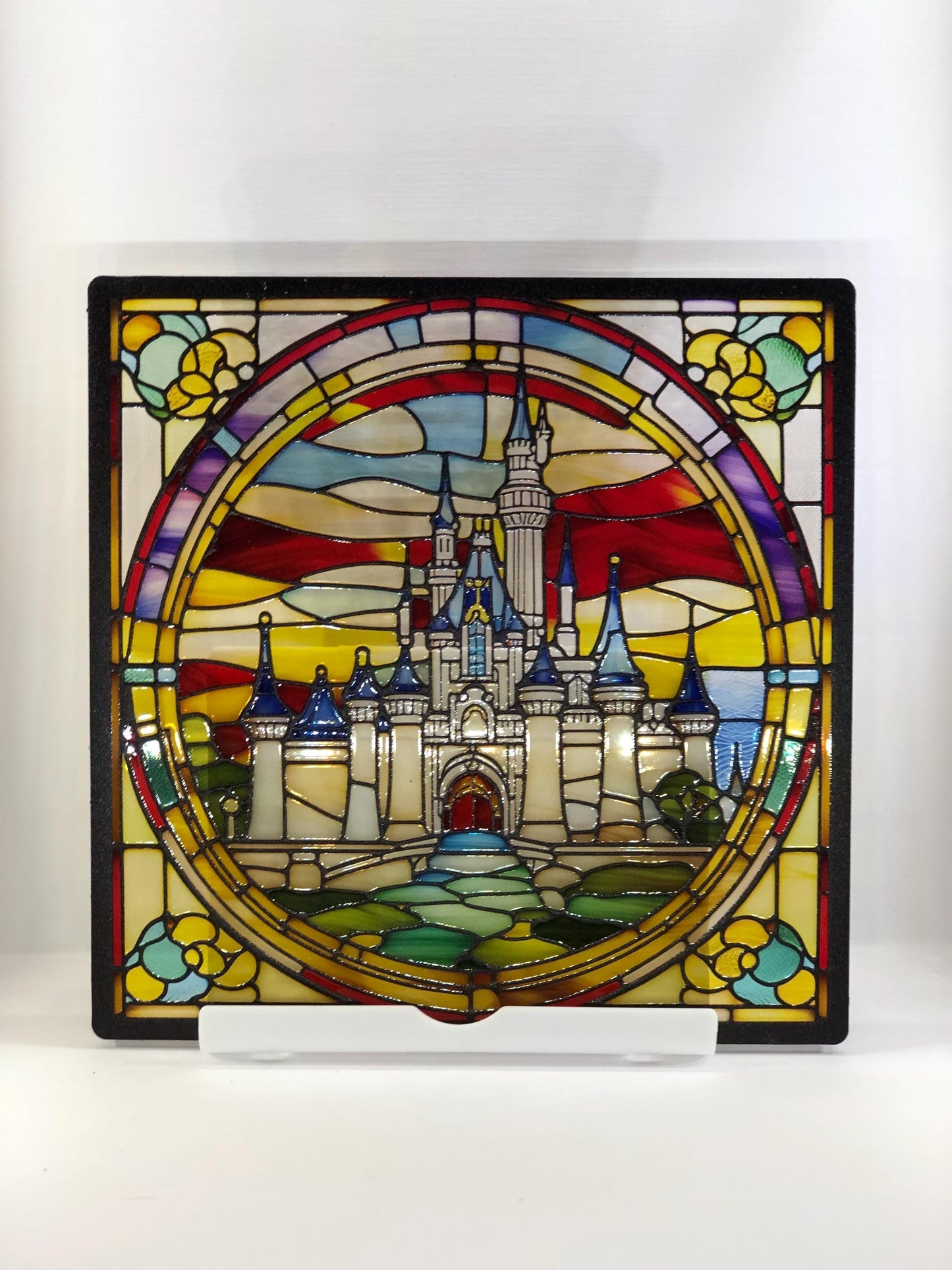 Vitrail Château féerique – Décoration de Vitre Féérique – Cadeau Original pour Passionnés de Contes de Fées