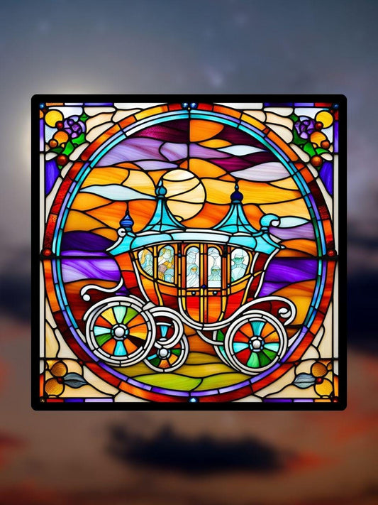 Vitrail Carrosse Citrouille d’Halloween – Décoration de Vitre Enchantée – Cadeau Original pour Passionnés de Contes Fantastiques