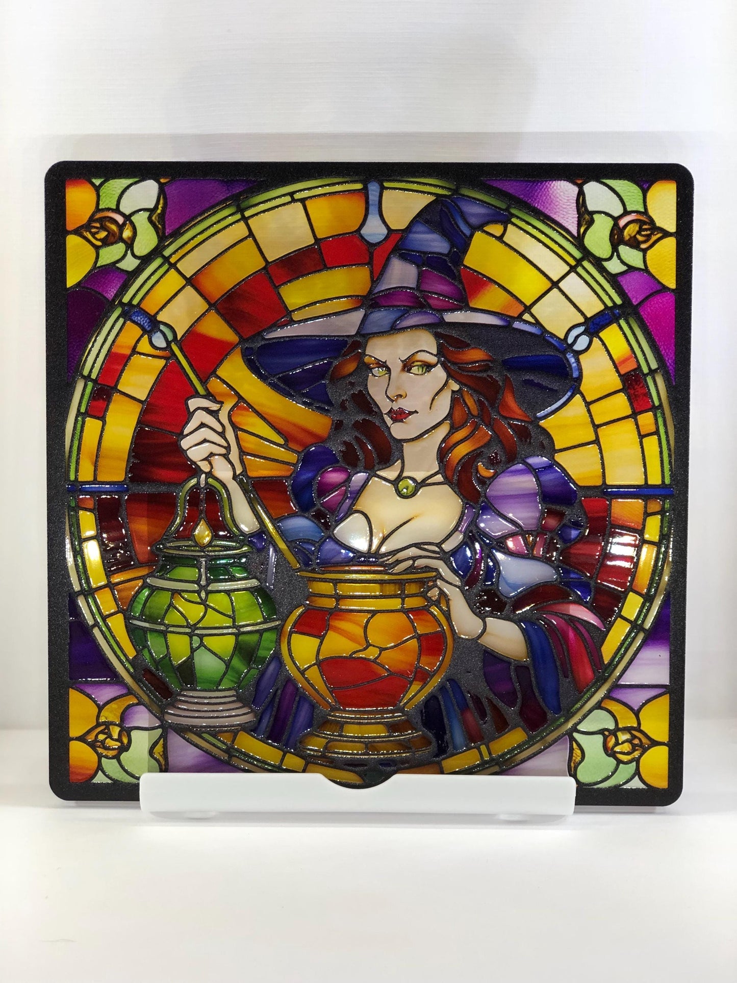 Vitrail Sorcière d’Halloween – Décoration de Vitre Envoûtante – Cadeau Original pour Passionnés de Magie