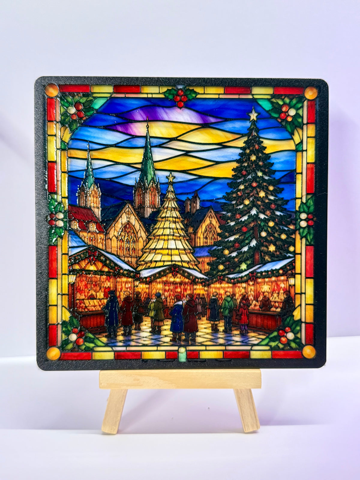 Vitrail Le Marché de Noël – Décoration de Vitre Festive – Cadeau Original pour les Fêtes de Fin d'Année