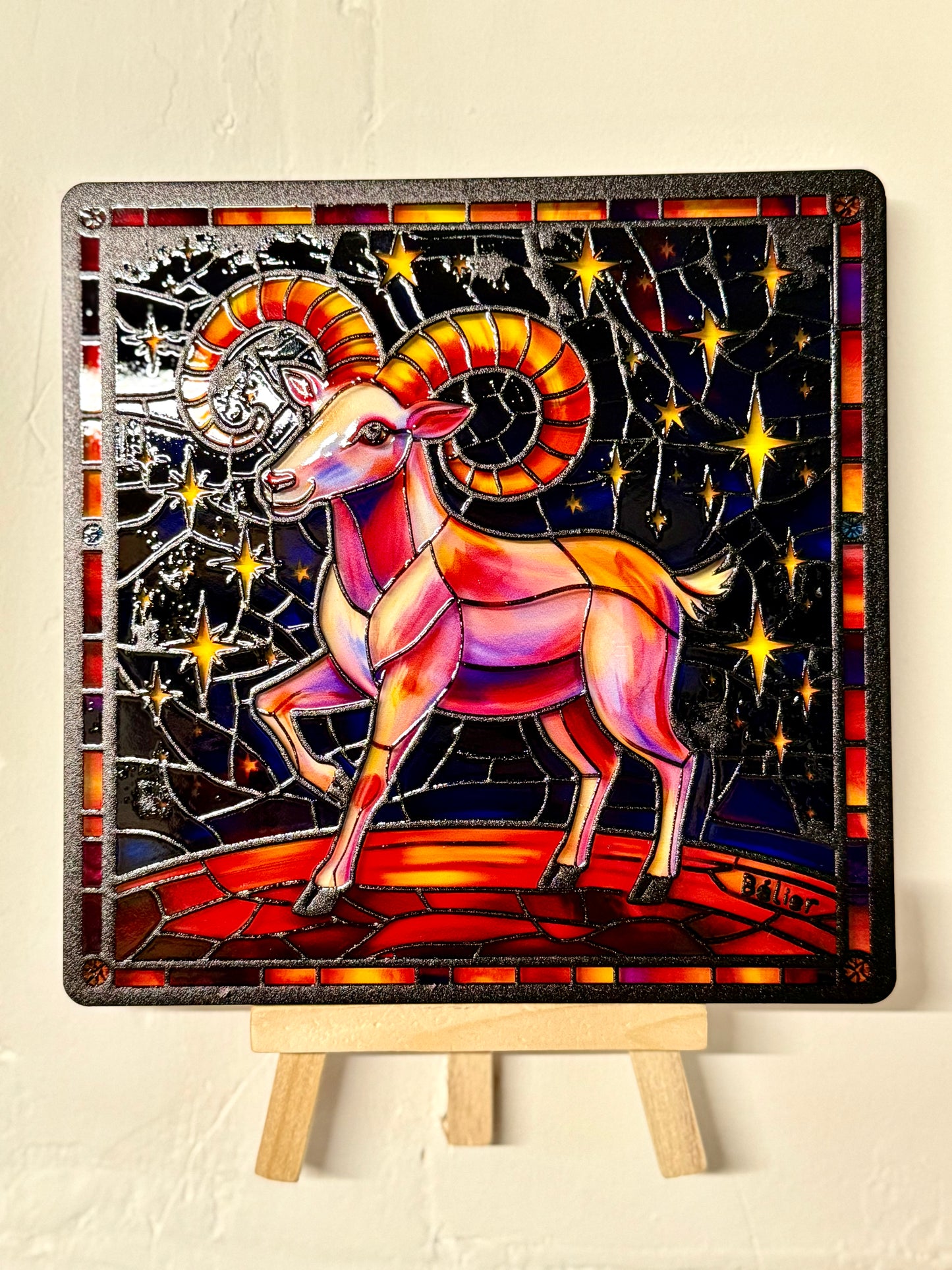 Vitrail Bélier – Signe astrologique feu décoratif