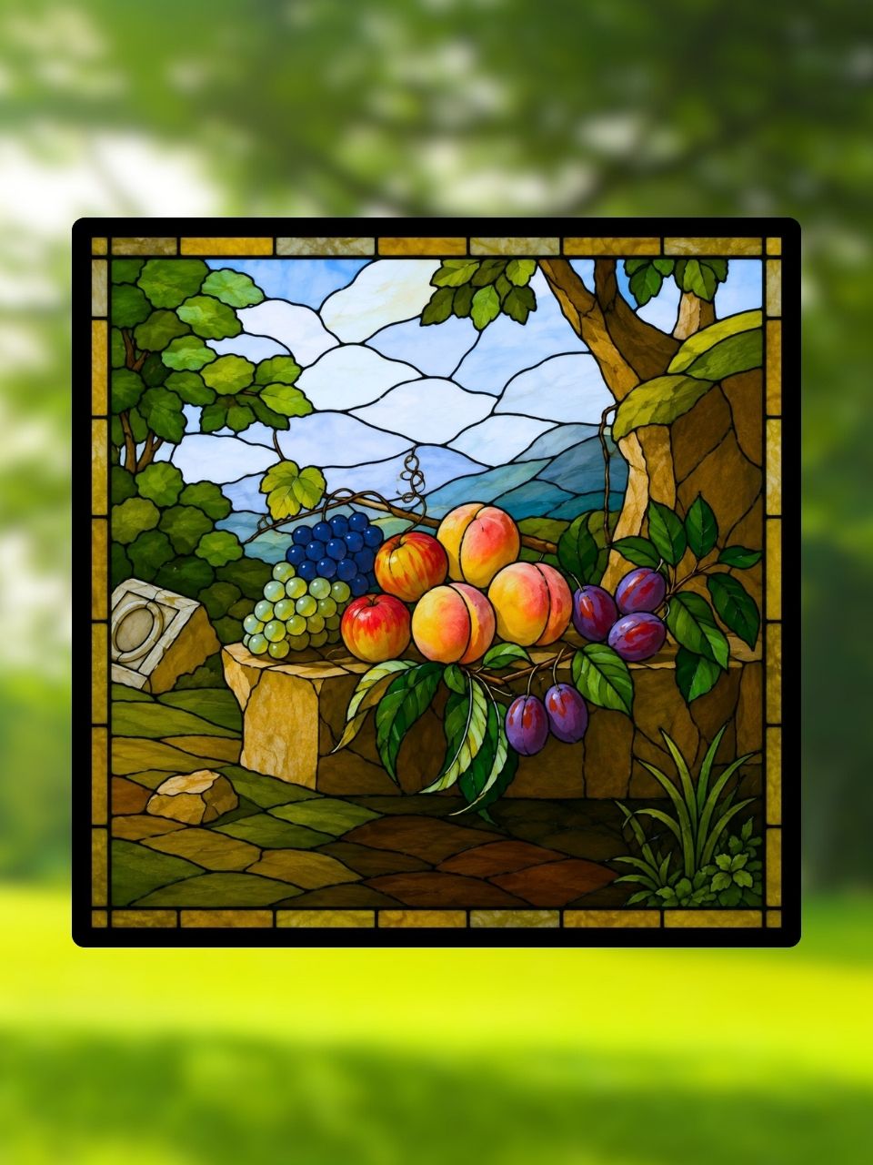 Vitrail Fruits sur un Socle de Pierre – Inspiré des peintures classiques