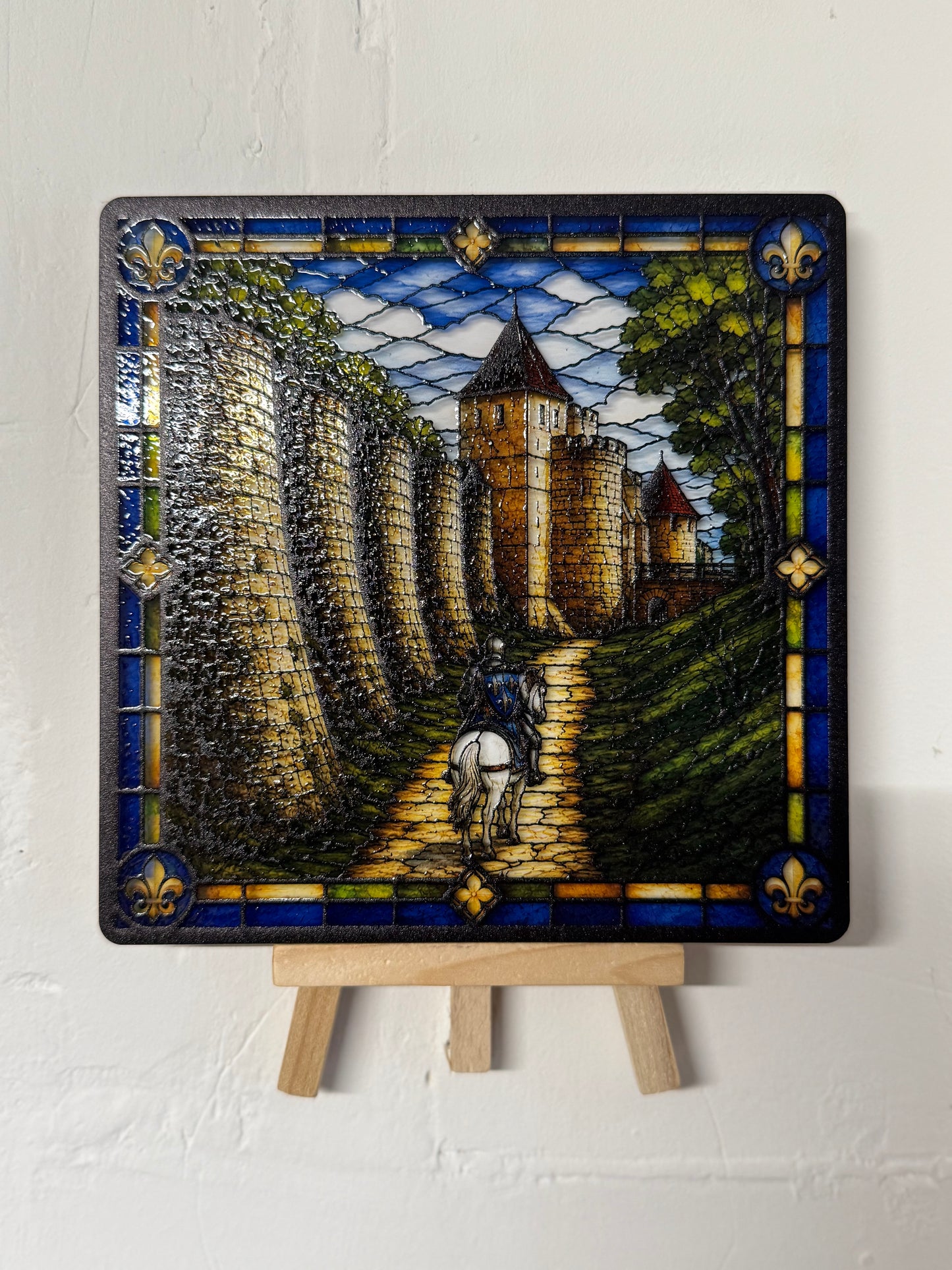 Vitrail Château Médiéval – Chevalier fleur de lys décoration médiévale