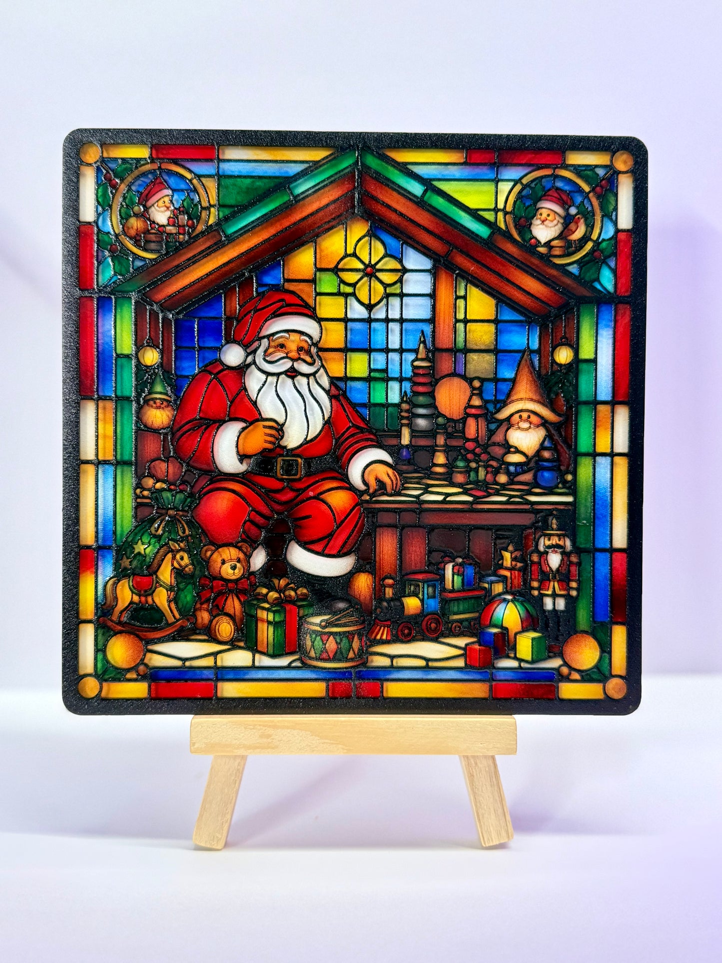 Vitrail L'Atelier du Père Noël – Décoration de Vitre Festive – Cadeau Original pour les Fêtes de Fin d'Année