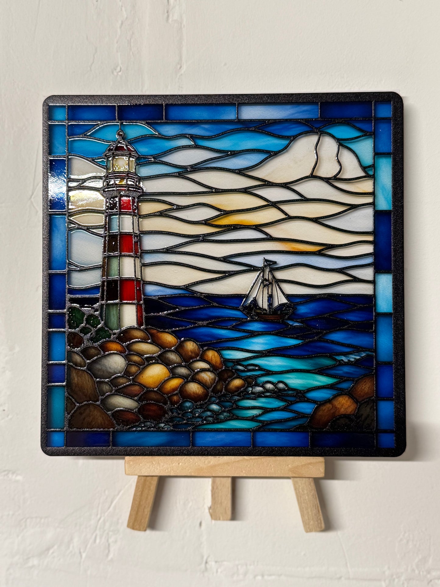 Vitrail Phare – Décoration bord de mer bateau océan vitrail lumineux