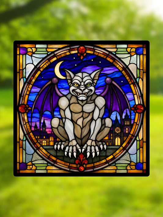 Vitrail Gargouille – Créature gothique médiévale décoration fantasy
