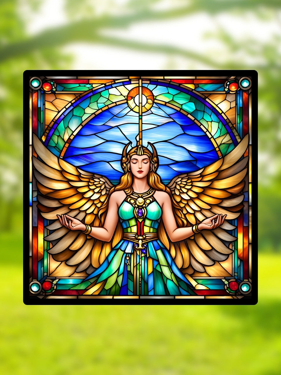 Vitrail Valkyrie – Guerrière ailée mythologie nordique décoration lumineuse
