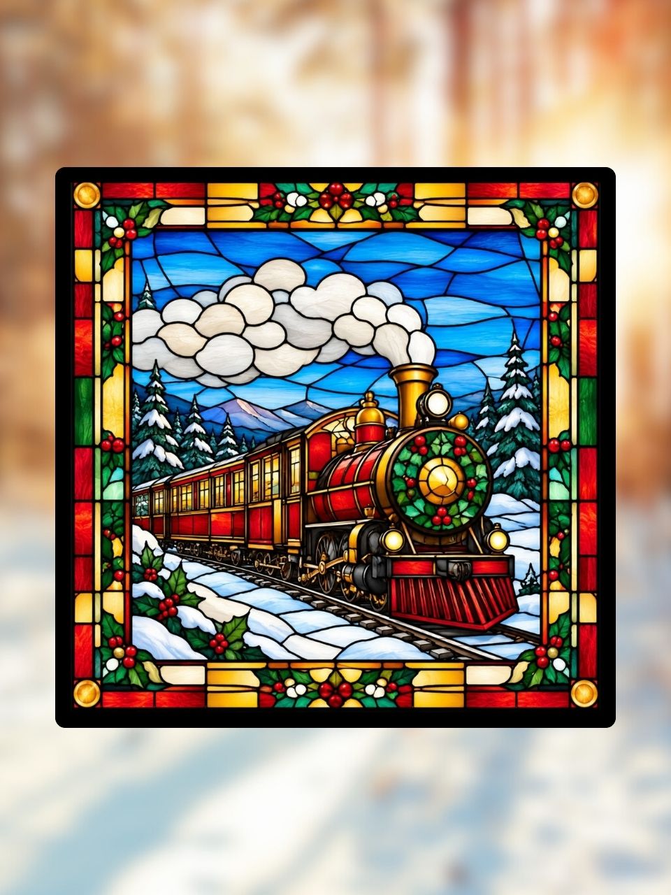 Vitrail Le Train de Noël – Décoration de Vitre Festive – Cadeau Original pour les Fêtes de Fin d'Année
