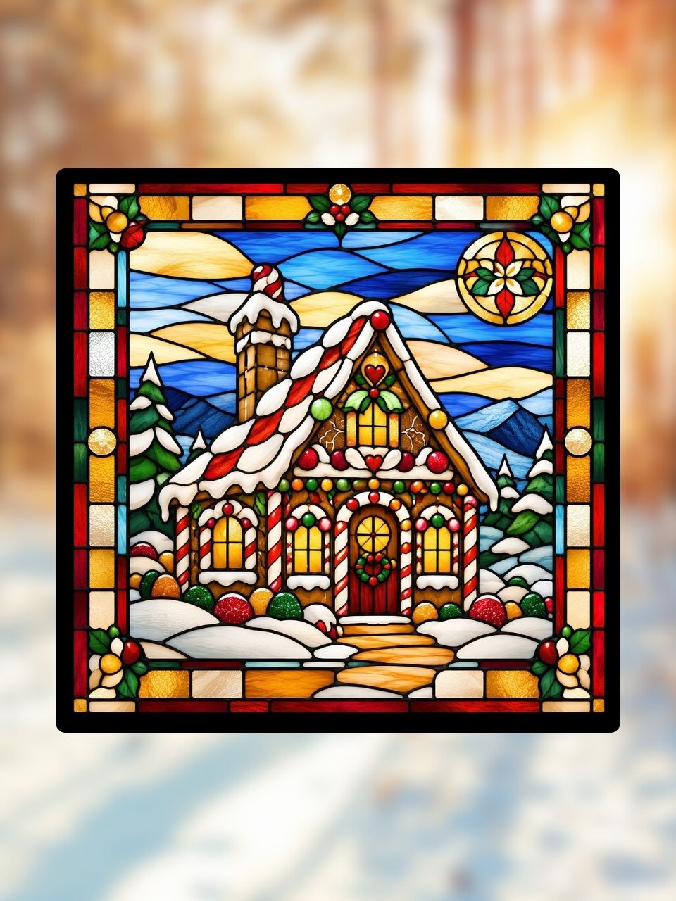 Vitrail La Maison en Pain d'Épices – Décoration de Vitre Gourmande – Cadeau Original pour les Fêtes de Fin d'Année