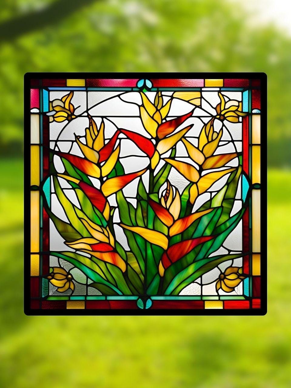 Vitrail Heliconia – Fleur Tropicale – Décoration de Vitre Exotique – Cadeau Art Floral