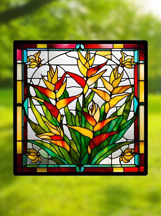 Vitrail Heliconia – Fleur Tropicale – Décoration de Vitre Exotique – Cadeau Art Floral