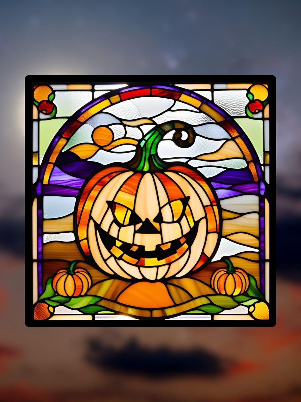 Vitrail Citrouille d’Halloween – Décoration de Vitre Lumineuse – Cadeau Original pour Passionnés de l’Univers Halloweenesque