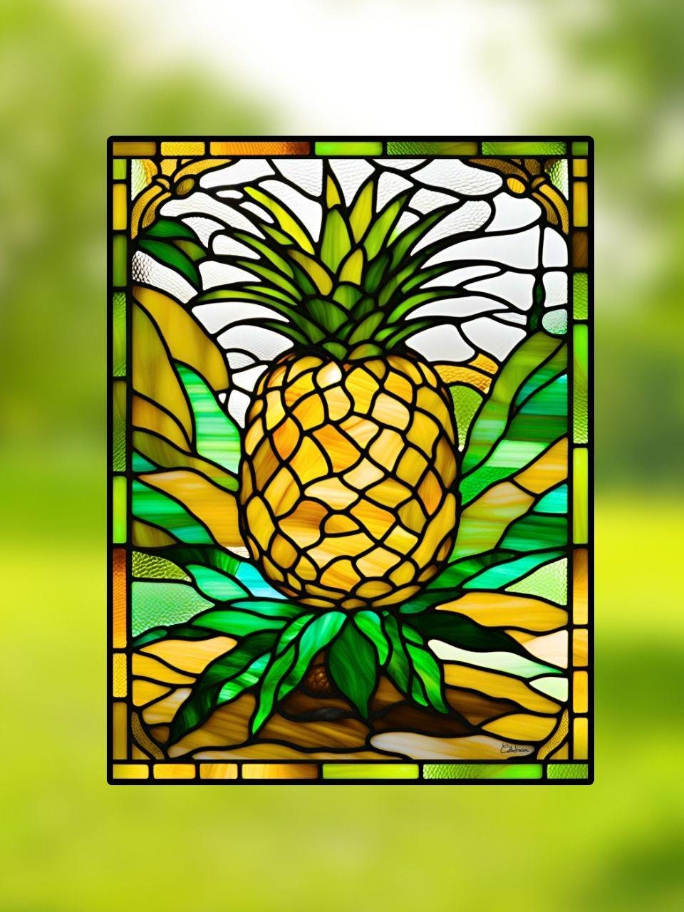 Vitrail Ananas 30x40cm – Décoration vitre tropicale – Cadeau exotique