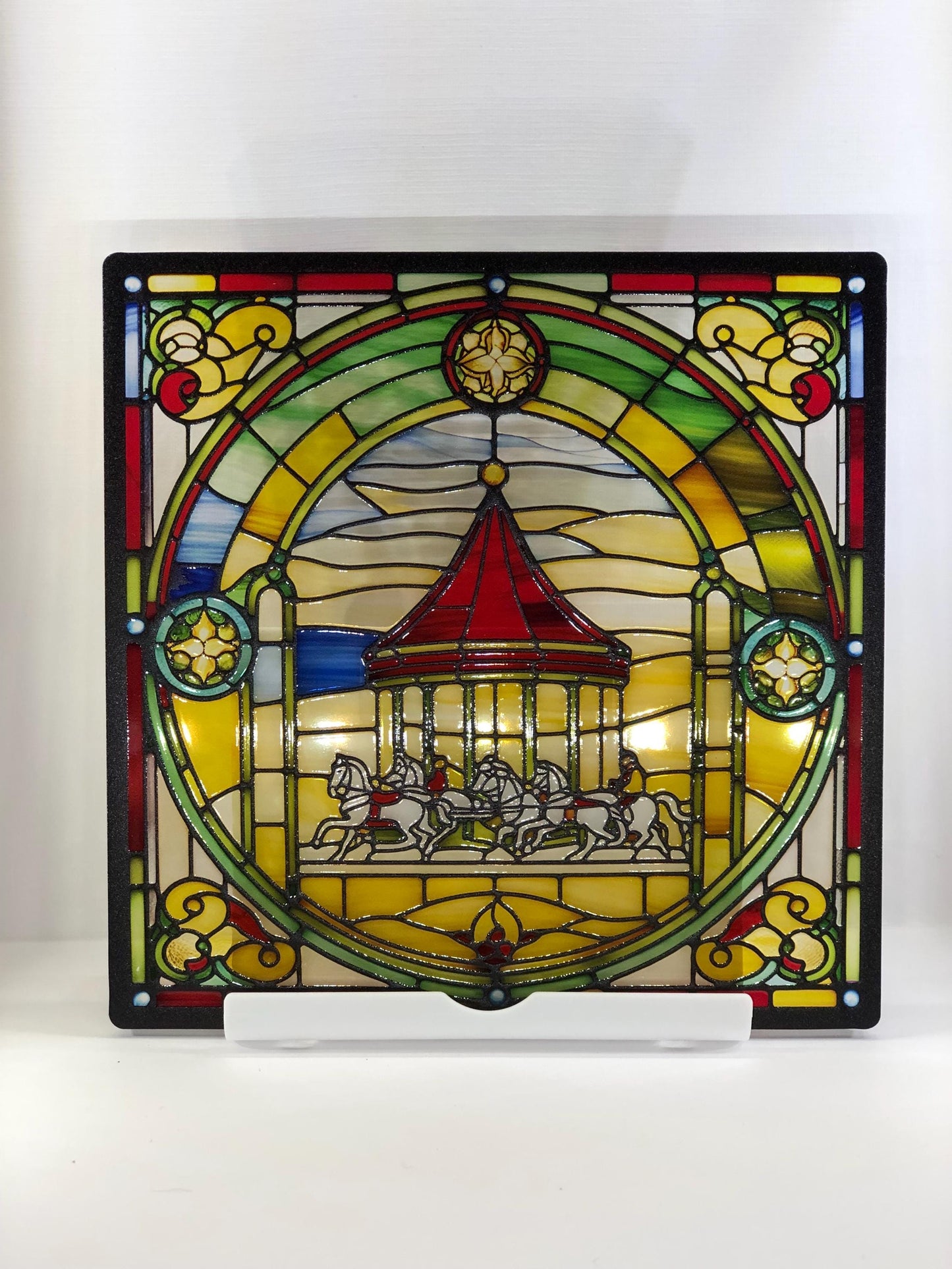 Vitrail Le Carrousel de Noël – Décoration de Vitre Festive – Cadeau Original pour les Fêtes de Fin d'Année