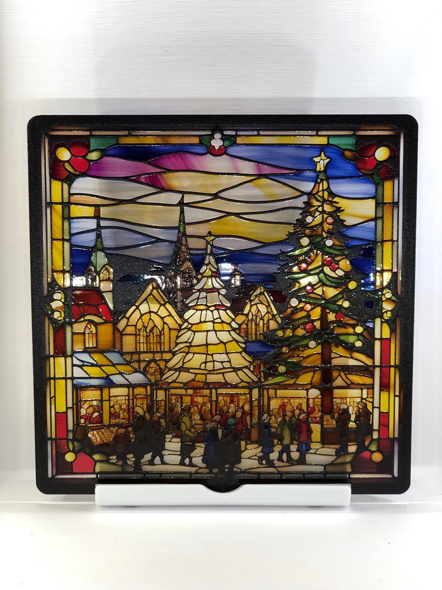 Vitrail Le Marché de Noël – Décoration de Vitre Festive – Cadeau Original pour les Fêtes de Fin d'Année