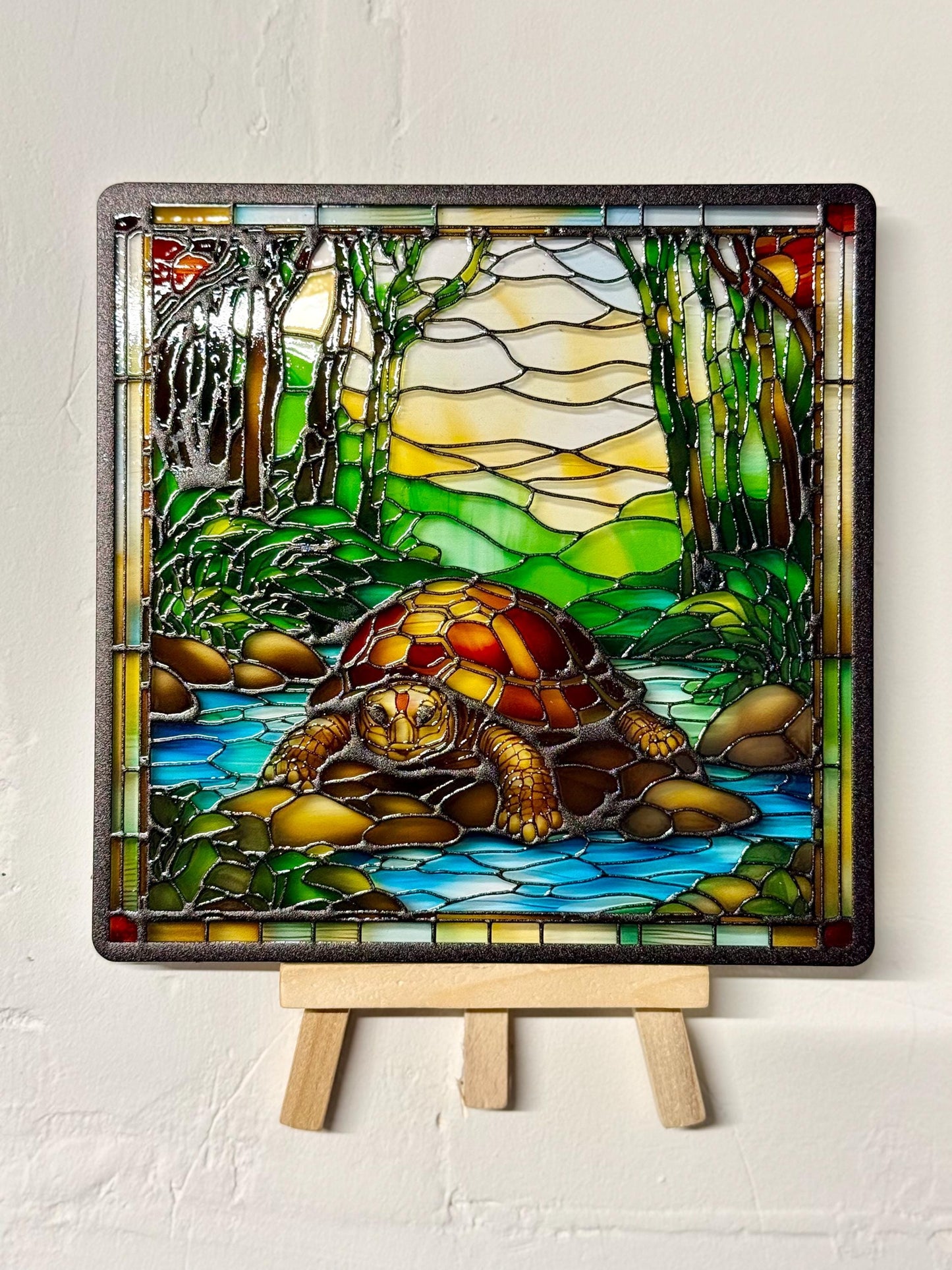 Vitrail La Tortue de Terre – Décoration de Vitre – Cadeau Original pour Amoureux des Tortues