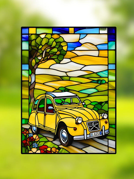 Vitrail 2CV 30x40cm – Décoration vitre Voiture Classique – Cadeau Art Automobile