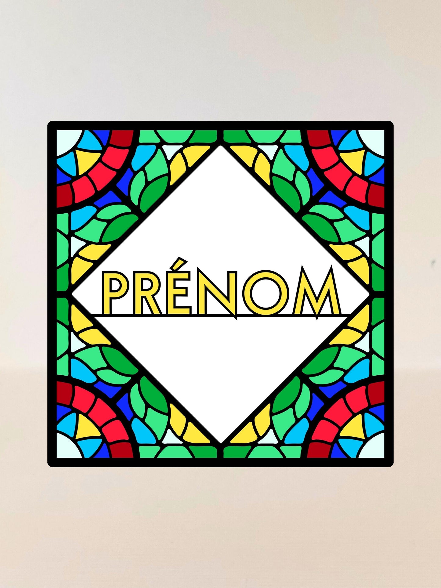 Vitrail le Prénom losange 145x145mm
