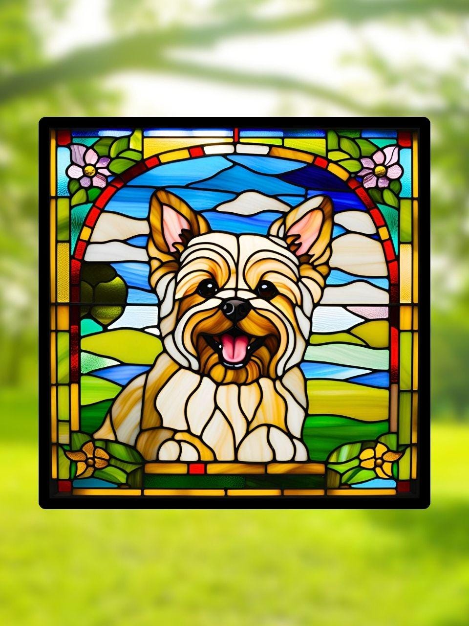 Vitrail Le Yorkshire – Décoration de Vitre Canine – Cadeau Original pour Amoureux des Chiens