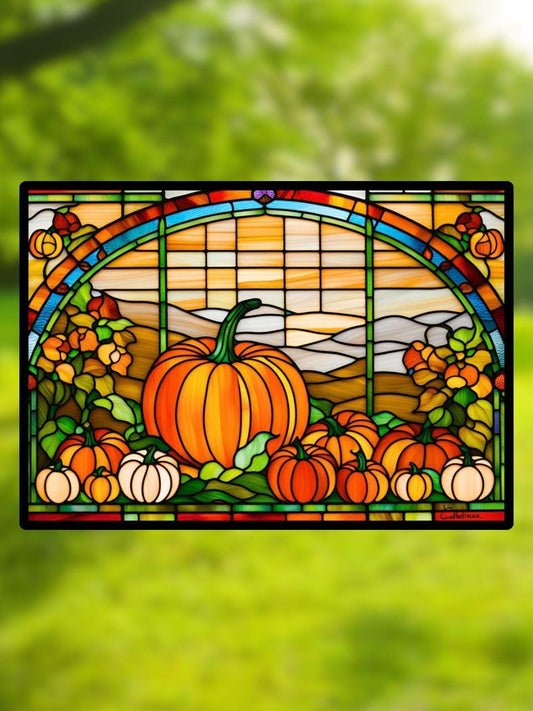 Vitrail Citrouilles 210x148mm – Décoration vitre Automnale – Art Halloween