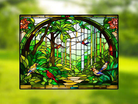 Vitrail Forêt Tropicale 40x30cm – Décoration vitre Exotique – Cadeau Nature