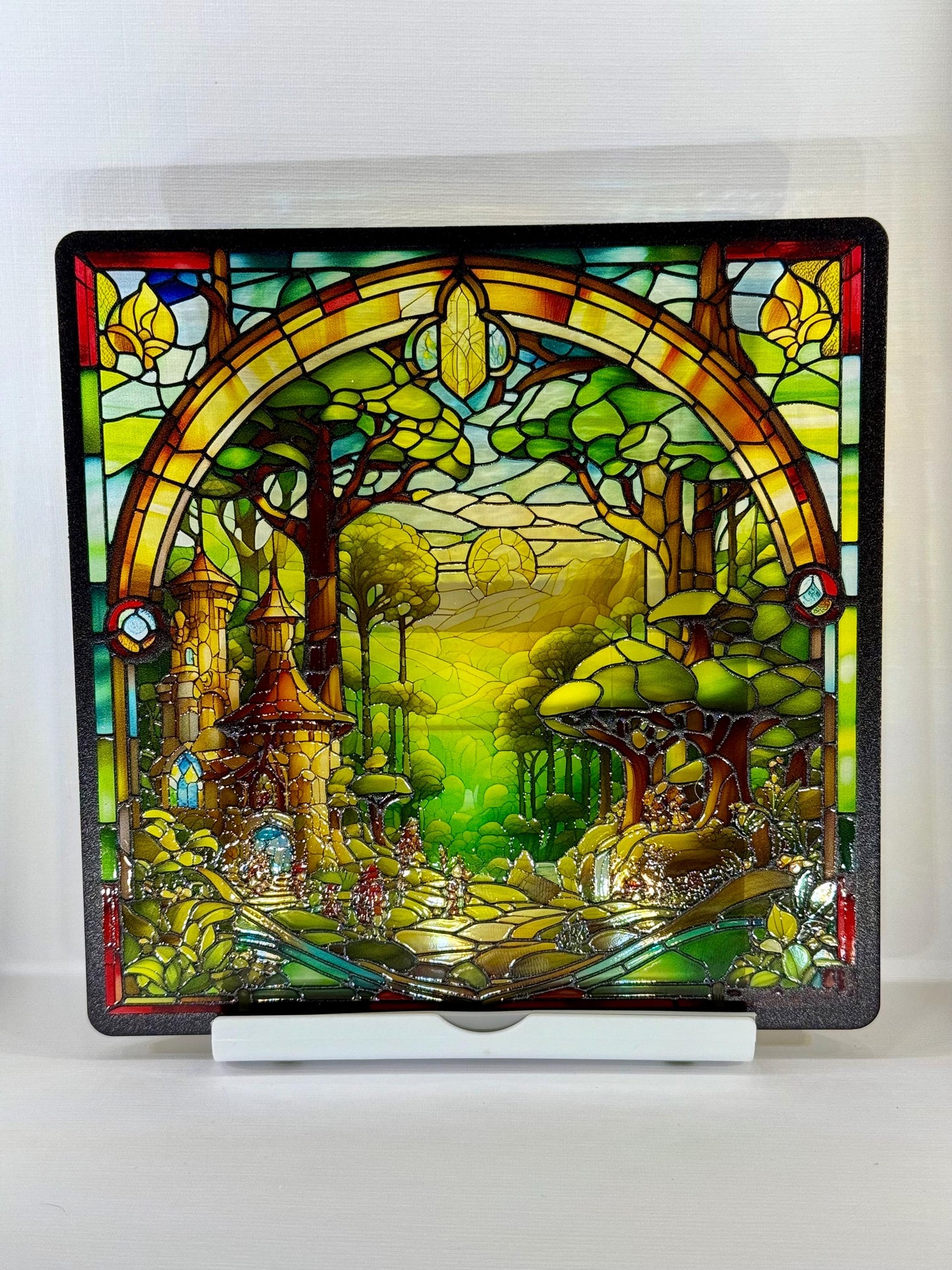 Vitrail La Forêt Enchantée – Décoration de Vitre Féérique – Cadeau Original pour Amoureux de la Nature