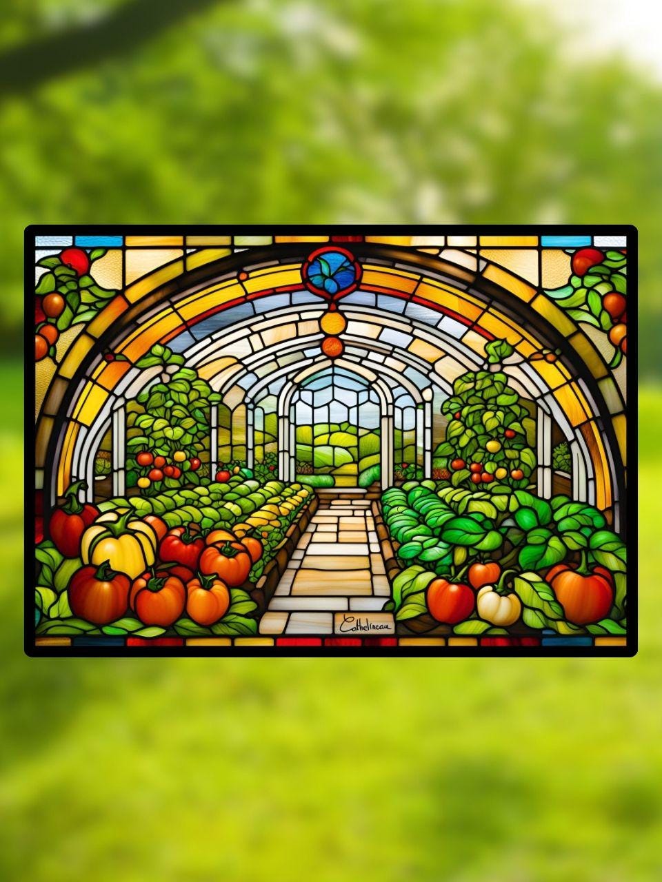 Vitrail Potager 210x148mm – Décoration vitre Botanique – Cadeau Art Jardin