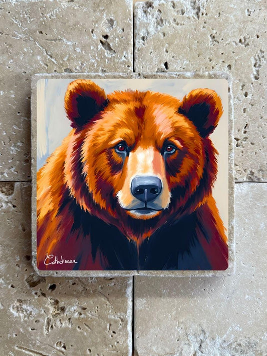 Carreau en travertin 10x10 cm – Ours brun, verso liège