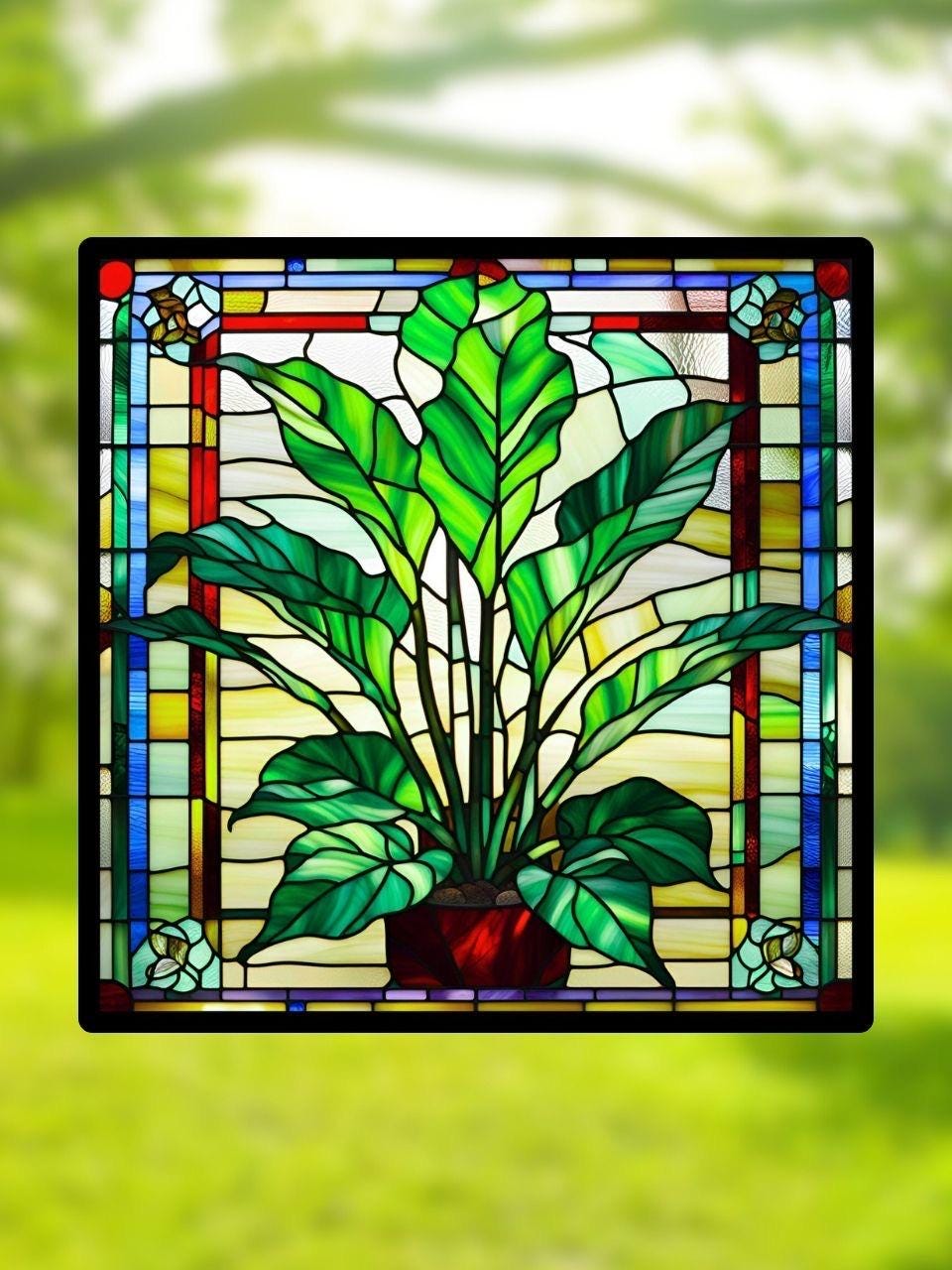 Vitrail Alocasia – Plante Tropicale – Décoration de Vitre Botanique – Cadeau Nature