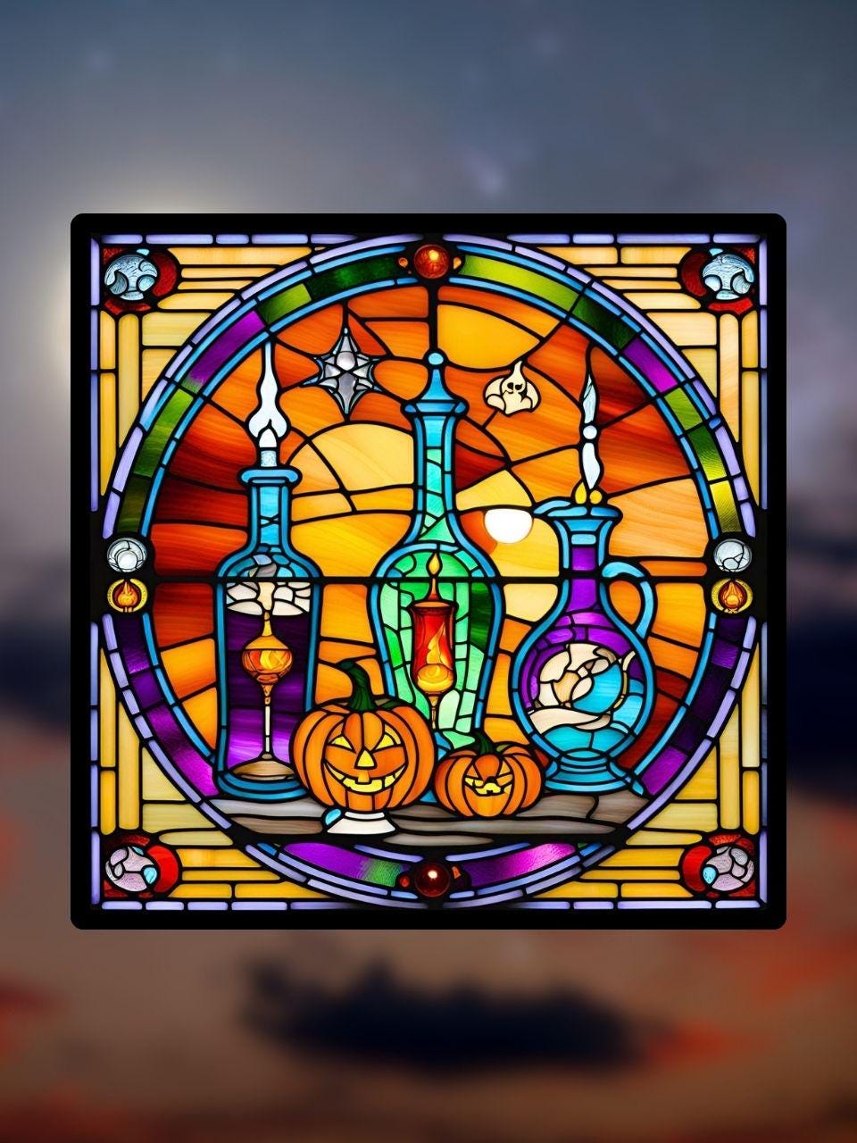 Vitrail Potions d’Halloween – Décoration de Vitre Mystique – Cadeau Original pour Passionnés de Magie et de Sorcellerie