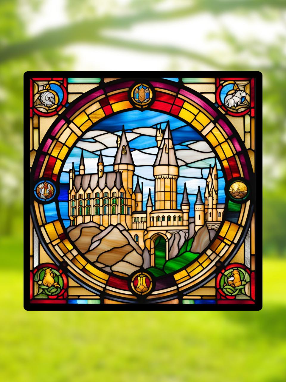 Vitrail Le Château de Poudlard – Décoration de Vitre Inspirée de l'Univers de Harry Potter – Cadeau Original pour Passionnés de Magie