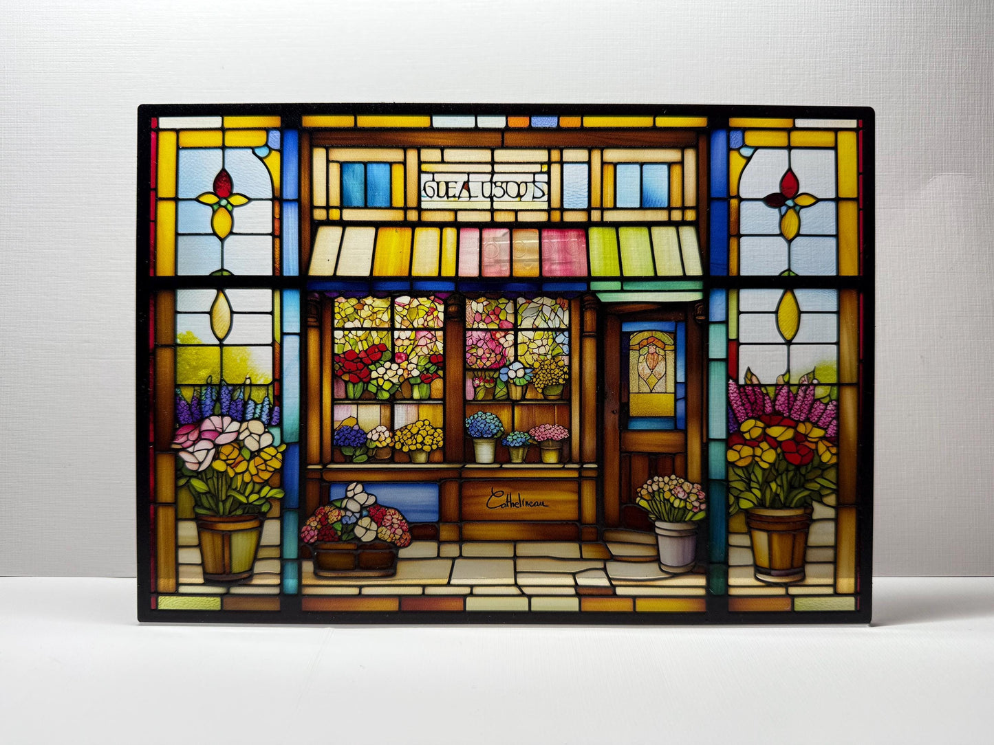 Vitrail La Fleuriste 210x148mm – Décoration de Vitre Florale – Cadeau Art Floral