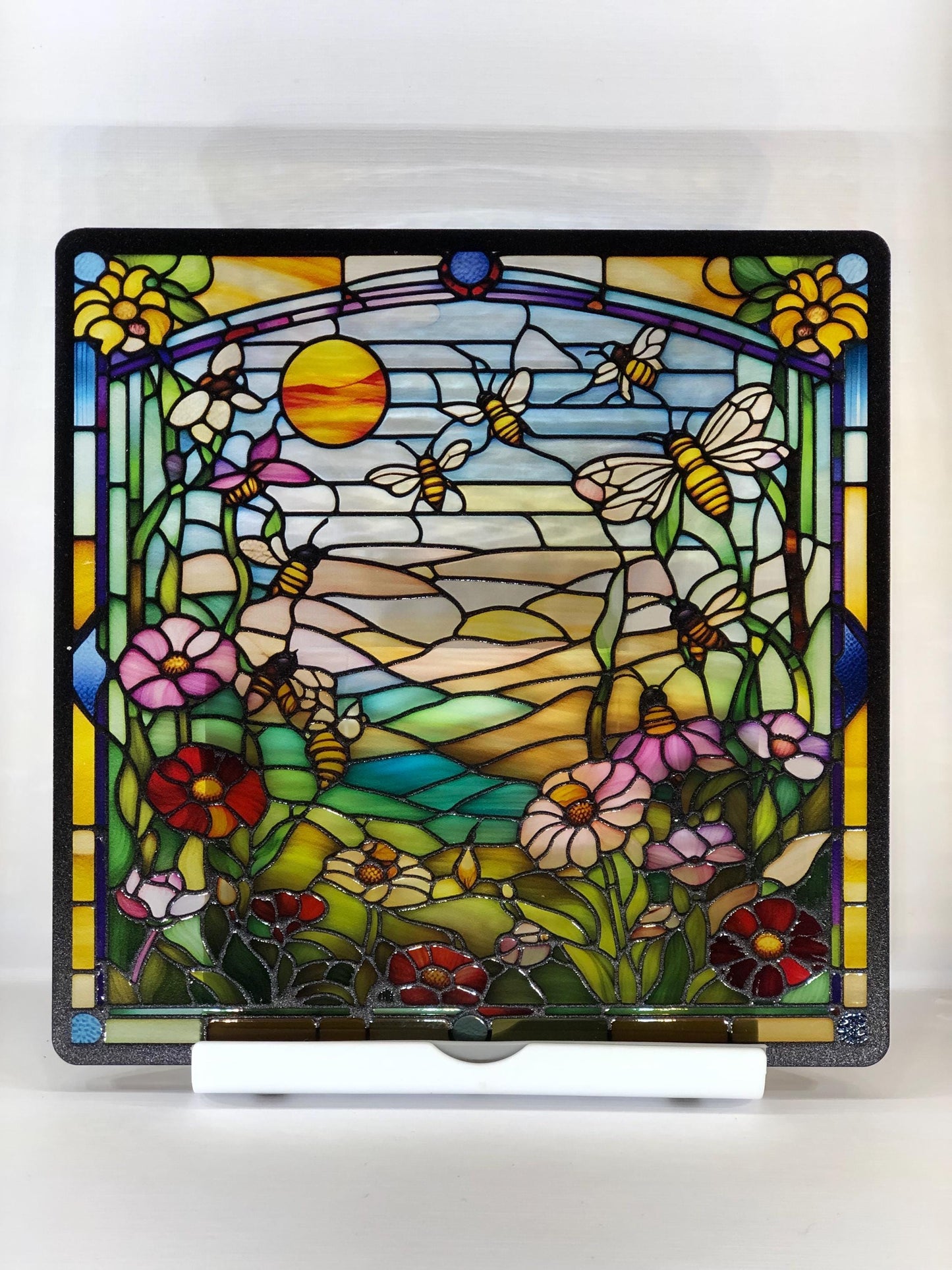 Vitrail Abeilles – Décoration de Vitre Naturelle – Cadeau Original pour Amoureux des Insectes